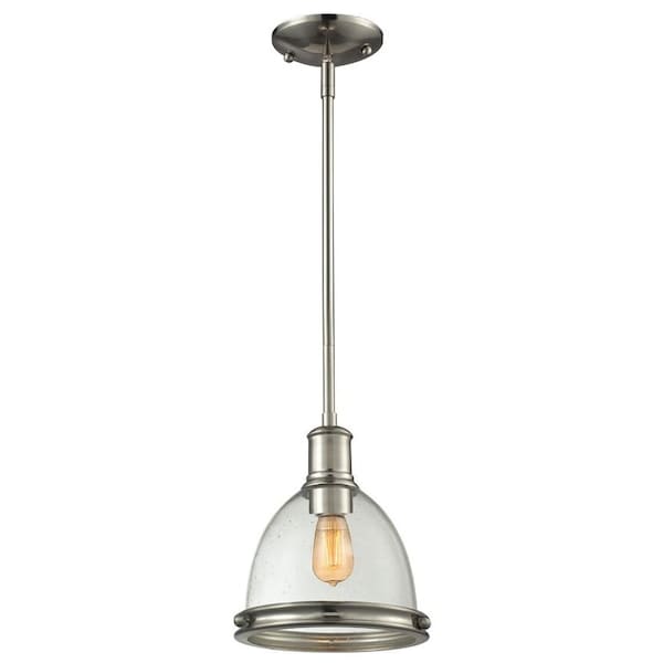 Z-Lite Mason 1 Light Mini Pendant, Brushed Nickel And Clear Seedy 718MP-BN - main
